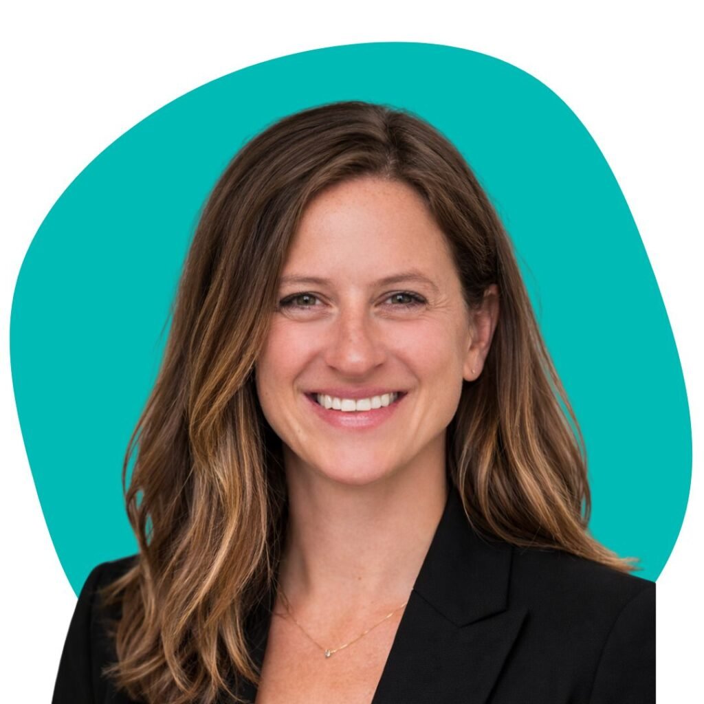 board member photo, woman in front of green circle